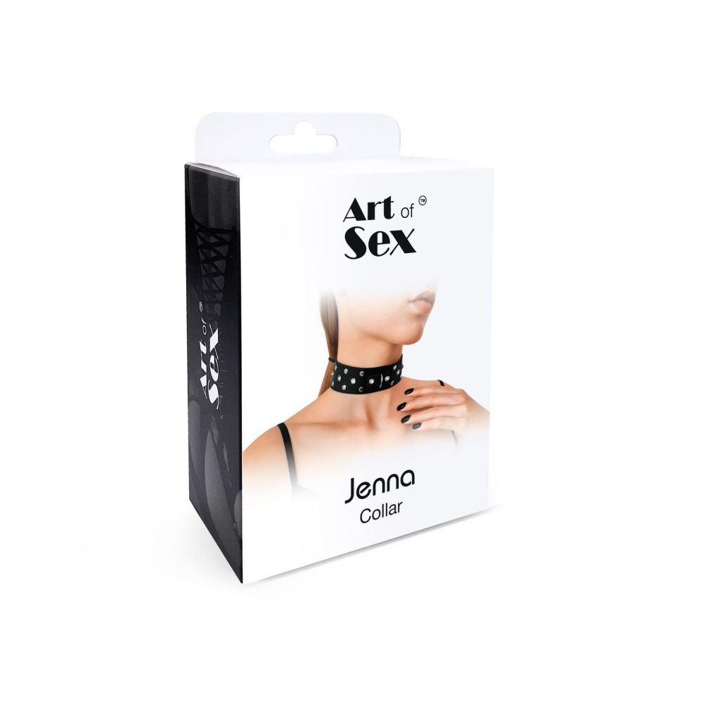 фото Нашийник з натур шкіри із заклепками та стразами Art of Sex - Jenna Collar