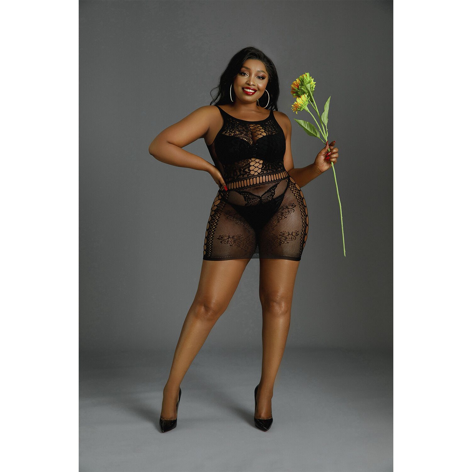 фото Сукня-бодістокінг Moonlight Plus Model 01 XL-XXXL Black, міні, без рукавів