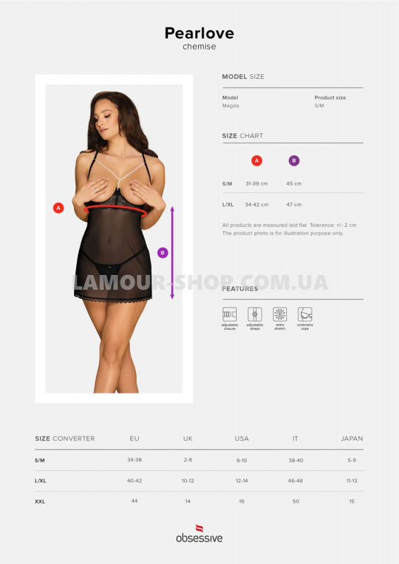 Obsessive Прозора сорочка з відкритими грудьми Obsessive Pearlove chemise & thong black S/M фото фото Прозора сорочка з відкритими грудьми Obsessive Pearlove chemise & thong black S/M