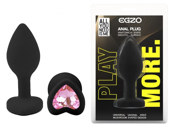 Силіконова анальна пробка EGZO - Silicone Black Heart Plug Pink, size S
