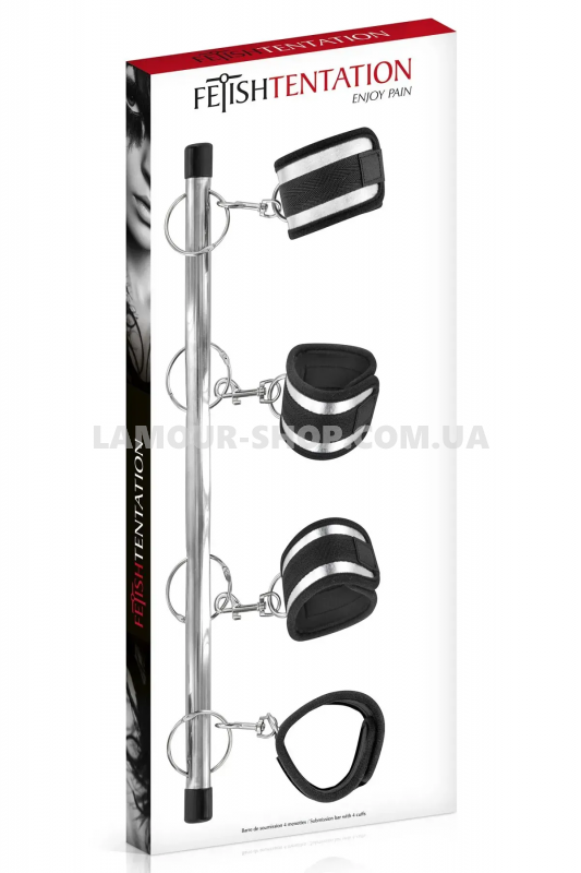 Fetish Tentation Фіксатор для рук та ніг Fetish Tentation Submission bar with 4 cuffs фото фото Фіксатор для рук та ніг Fetish Tentation Submission bar with 4 cuffs