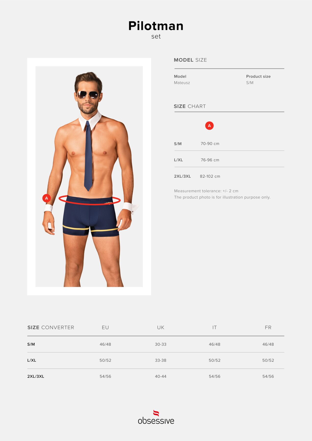 фото Костюм пілота Obsessive Pilotman set L/XL, боксери, манжети, комір 