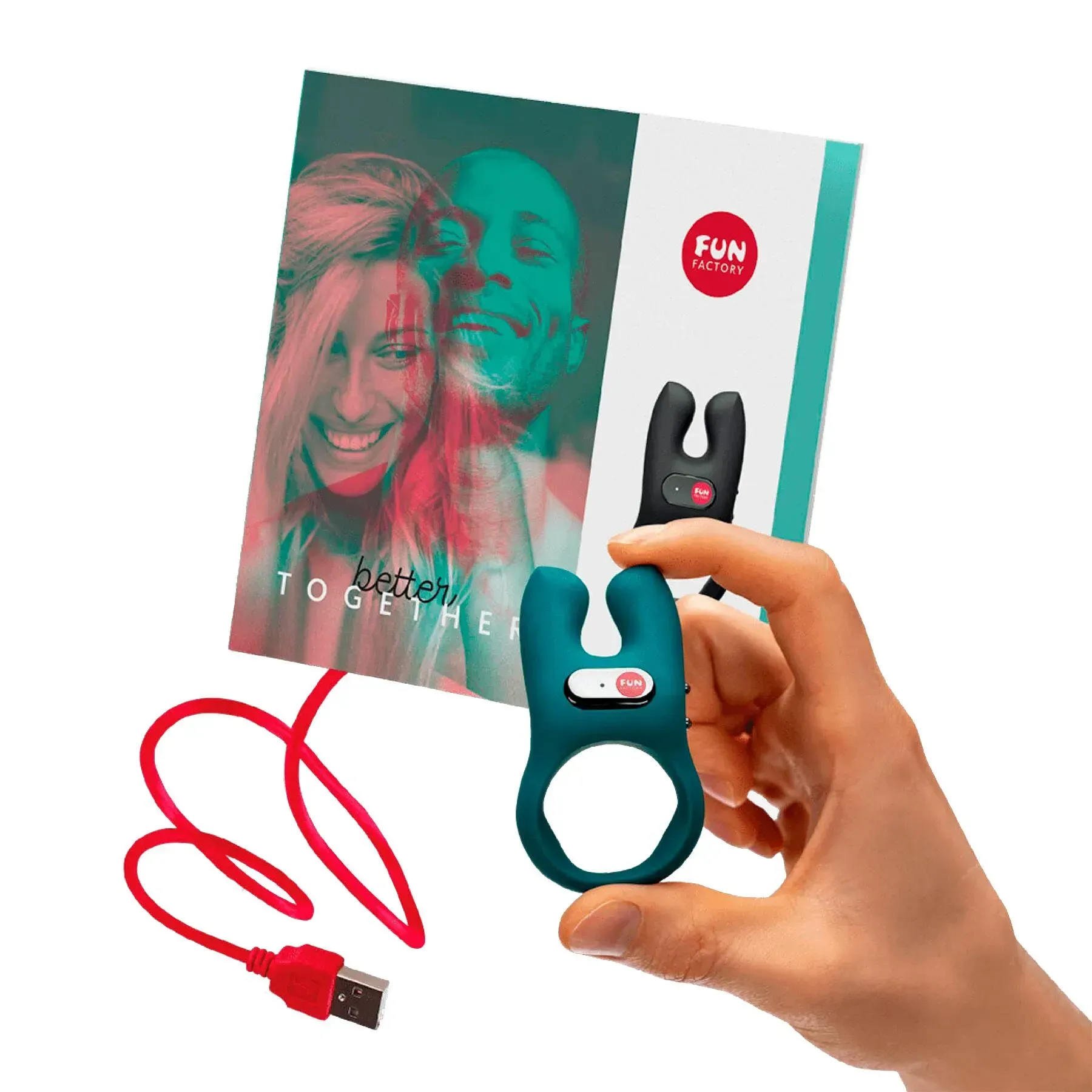 фото Ерекційне віброкільце з подвійною стимуляцією клітора Fun Factory NŌS deep sea blue