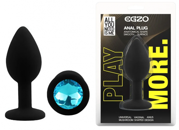 Силіконова анальна пробка EGZO - Silicone Black Round Plug Aqua, size S