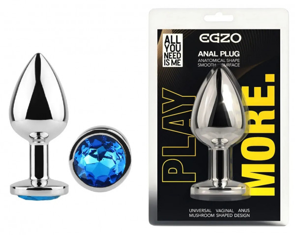 Анальна пробка з кристалом EGZO - Silver Round Plug Blue size S