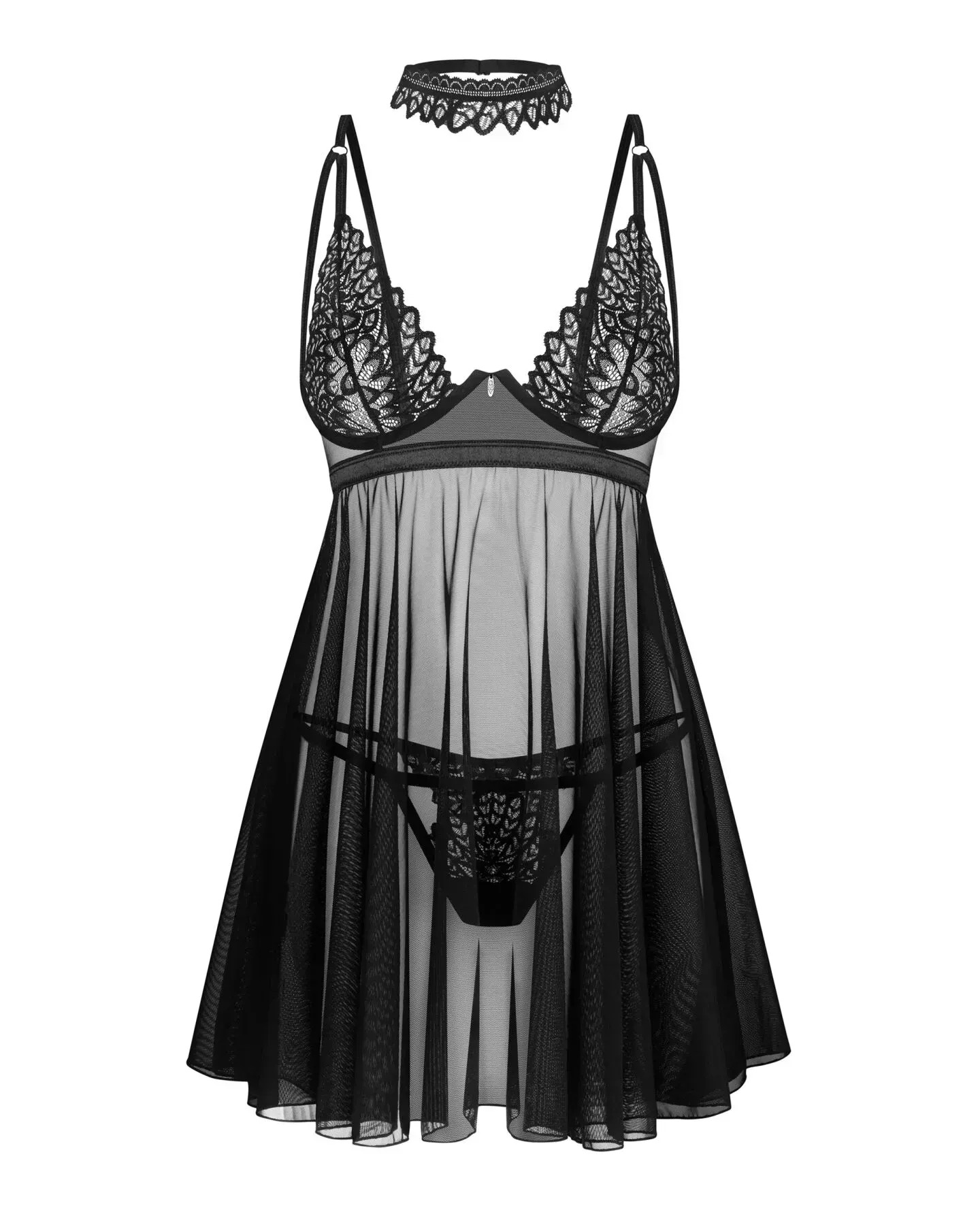фото Бебі-дол Obsessive Donarella babydoll & thong, XS/S ліф, чокер та стрінги