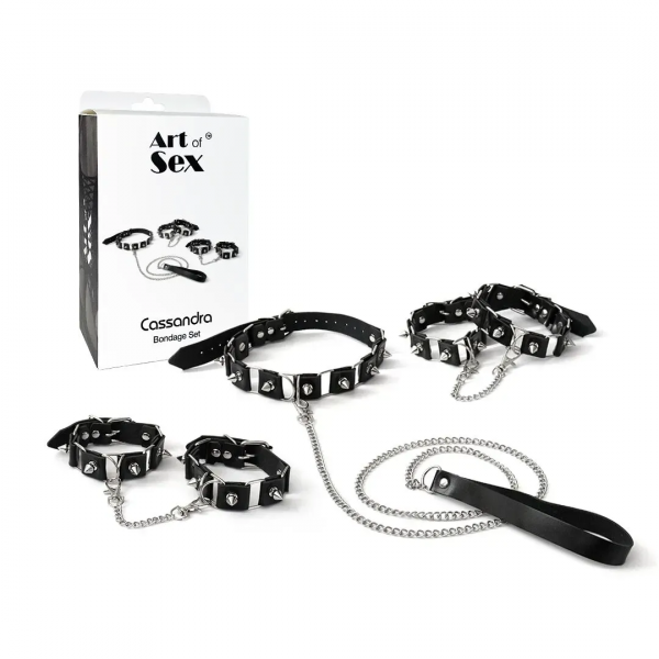 Набір  нашийник з повідцем, наручники та поножі Art of Sex - Cassandra