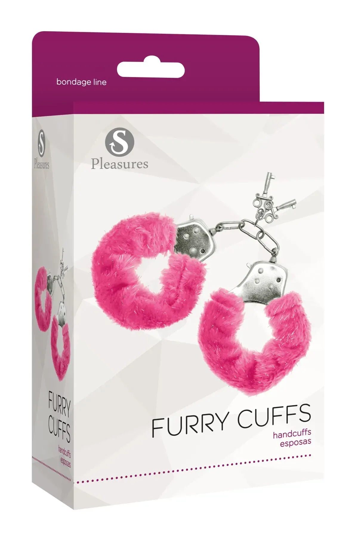 фото Наручники S Pleasures Furry Cuffs Pink з пухнастим оздобленням, 2 ключі в комплекті