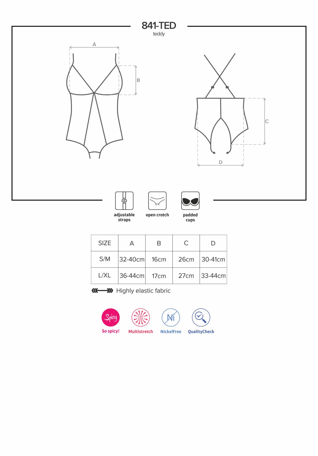 фото Сітчастий боді з відкритими сідницями Obsessive 841-TED-1 teddy L/XL, чорний