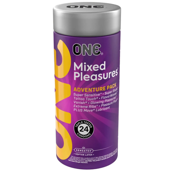 Презервативи ONE Mixed Pleasures, 24 шт, 8 видів, лубрикант у комплекті