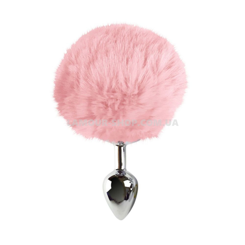 фото Анальний затор М Art of Sex - Metal Butt plug Rabbit Tail, Ніжно-рожевий
