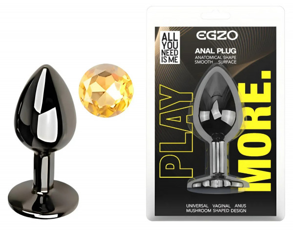 Анальна пробка з кристалом EGZO - Dark Gray Round Plug Lime, size S