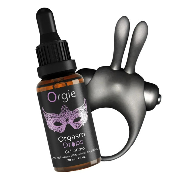 Набір Orgie Orgasmic Bunny: збуджувальні краплі та ерекційне віброкільце