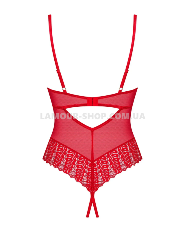 фото Боді  Obsessive Ingridia crotchless teddy XS/S, червоне, відкриті груди
