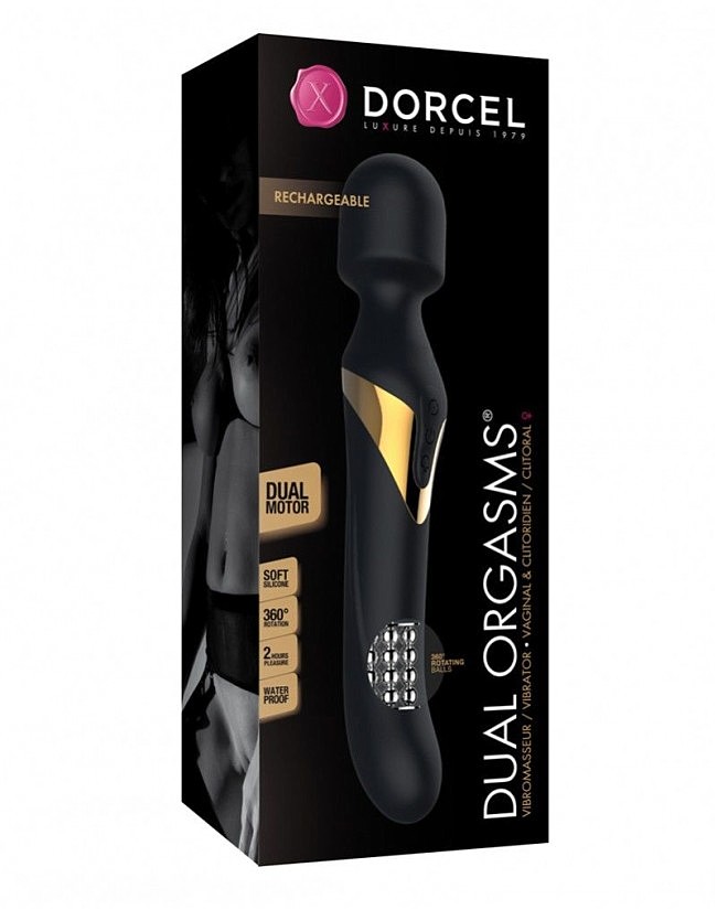 фото Вібромасажер 2в1 Dorcel Dual Orgasms Gold класичний масажер і вібратор з перлиннами