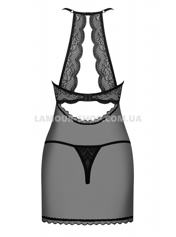 Obsessive Прозора сорочка з відкритими грудьми Obsessive Pearlove chemise & thong black S/M фото фото Прозора сорочка з відкритими грудьми Obsessive Pearlove chemise & thong black S/M