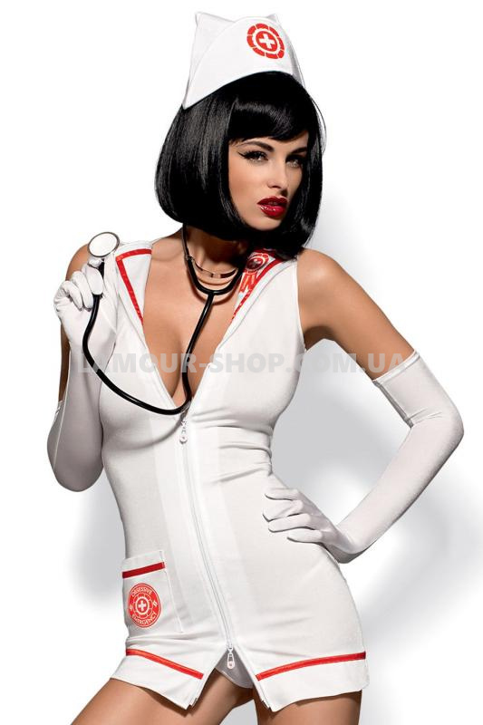 фото Комплект Obsessive EMERGENCY DRESS + stetoskop Белый S/M
