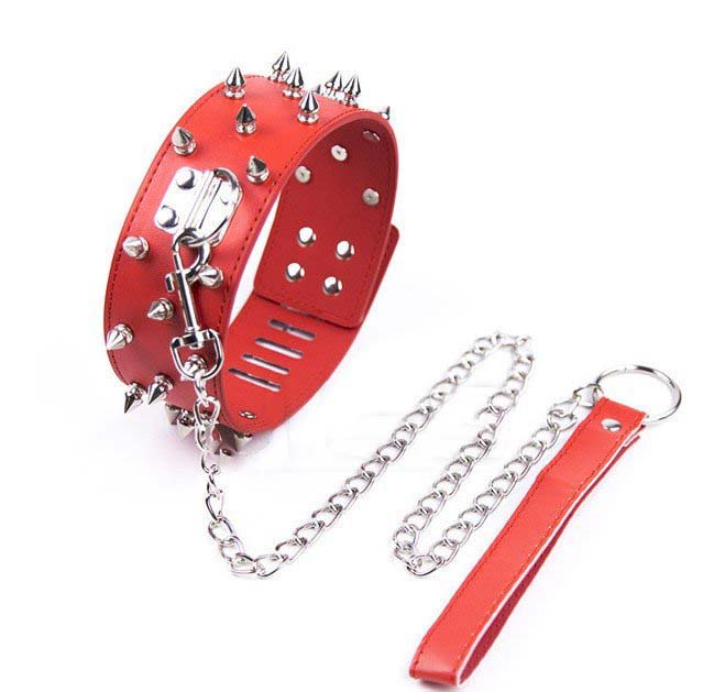 фото Нашийник шипований з повідцем, чорний