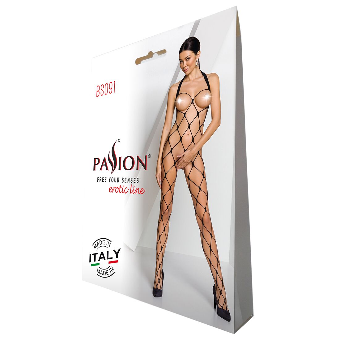 фото Бодістокінг у дуже велику сітку Passion BS091 black, з доступом