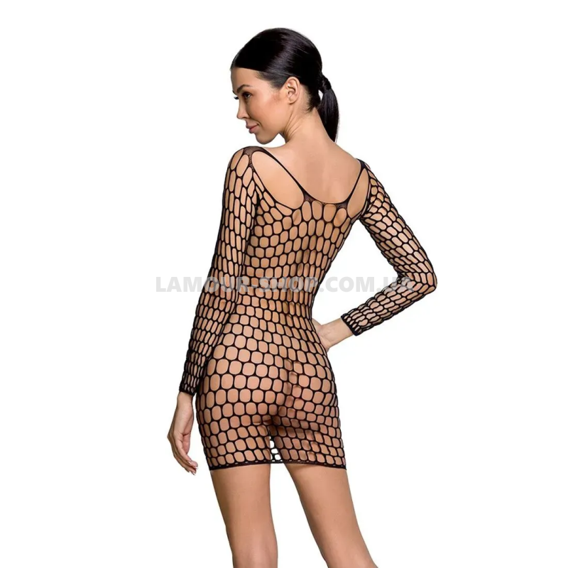 фото Бодістокінг-сукня з глибоким коміром Passion BS093 black, довгі рукави