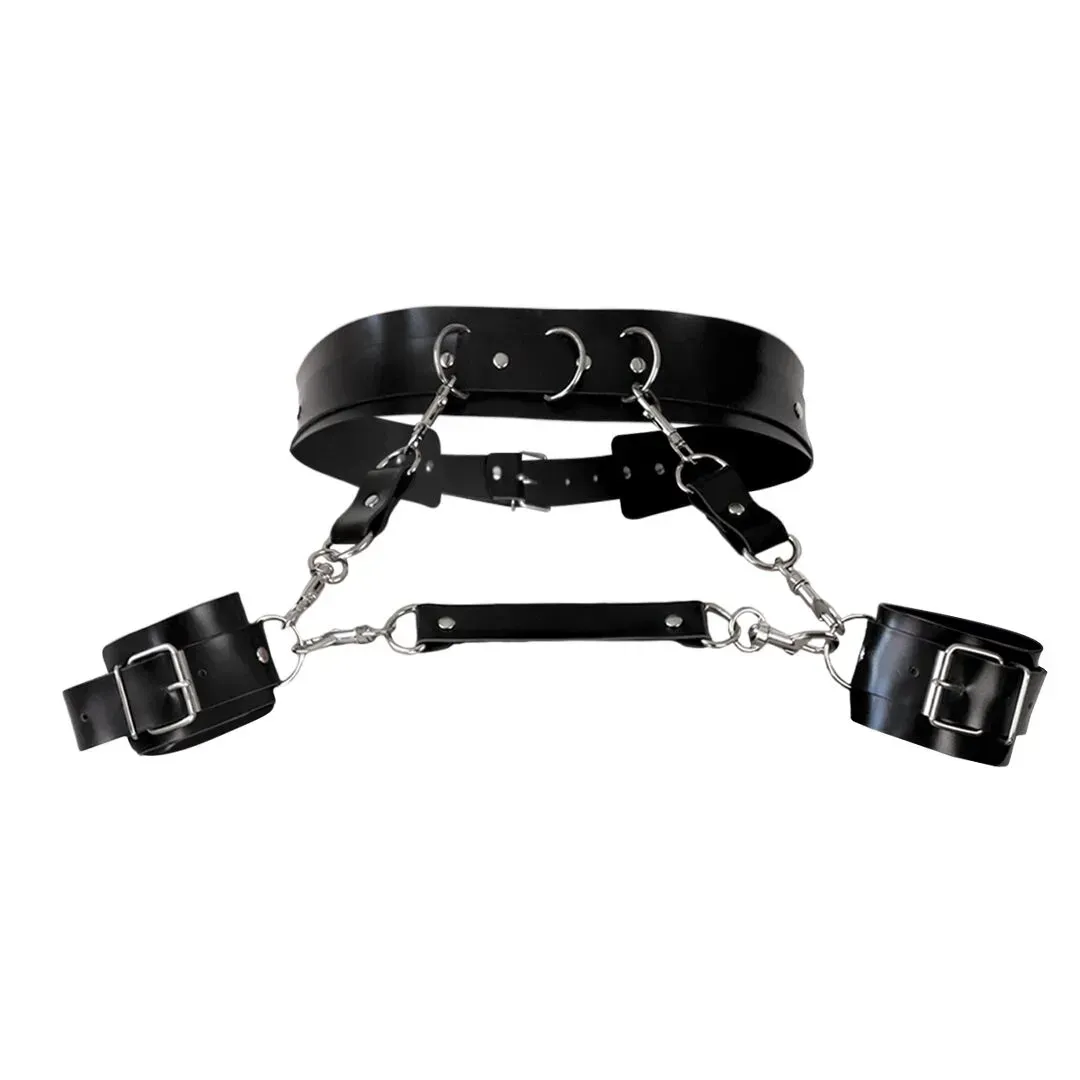 фото Шкіряний пояс з наручниками Art of Sex – Kasta XS-M, чорний