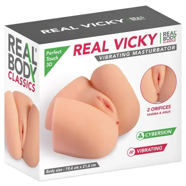 фото Мастурбатор-півторс з вібрацією Real Body Real Vicky вагіна та анус, 22х19 см