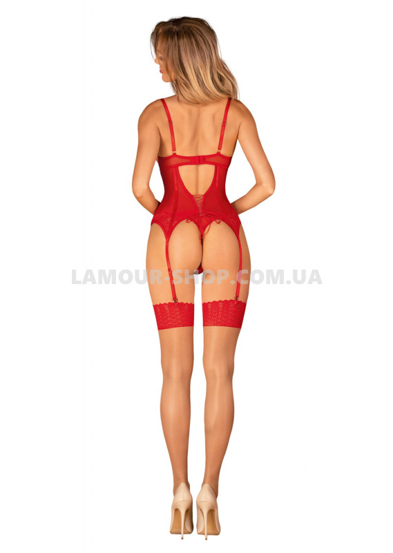 фото Комплект корсет та стрінги Obsessive Ingridia corset & thong XS/S, червоний