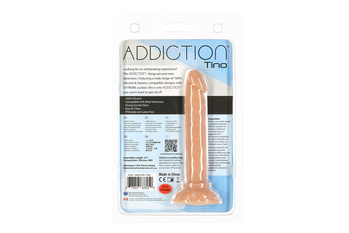 фото Фалоімітатор ADDICTION Tino 5.25″ Silicone Dildo, діаметр 1,9 см, віброкуля