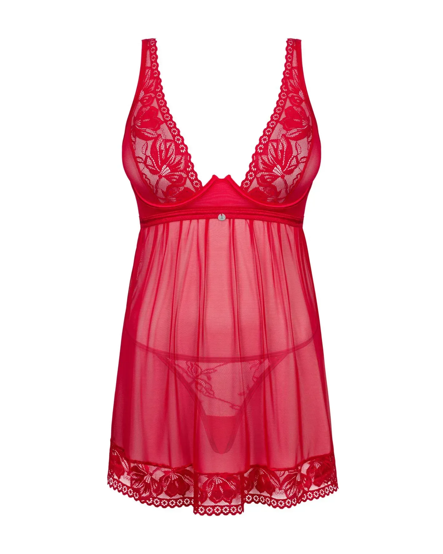фото Сорочка бебі-дол Obsessive Lacelove babydoll & thong XL/2XL Red,