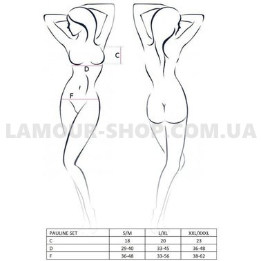 фото Комплект белья PAULINE SET black L/XL Passion: стрэпы: лиф, стринги и пояс