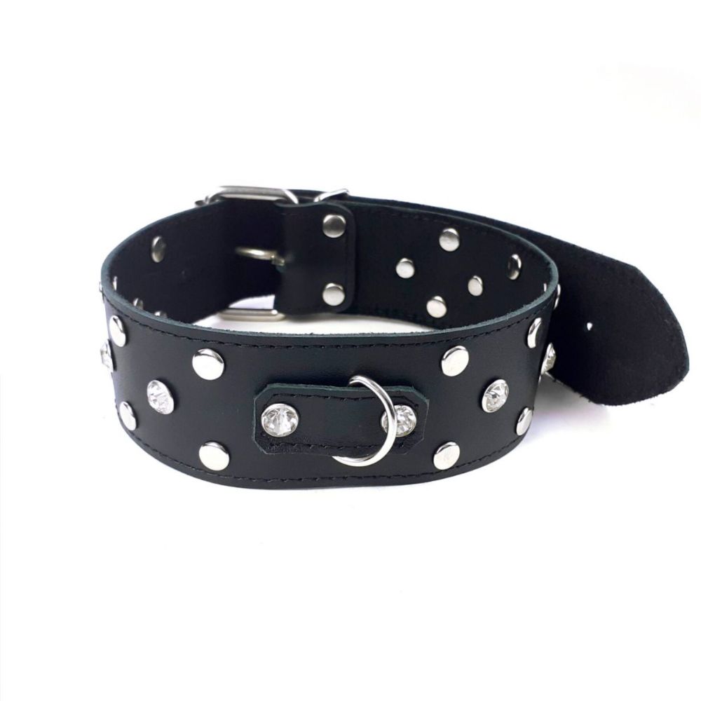 фото Нашийник з натур шкіри із заклепками та стразами Art of Sex - Jenna Collar