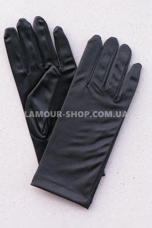 фото Короткие перчатки из атласа, длина 24 см черные