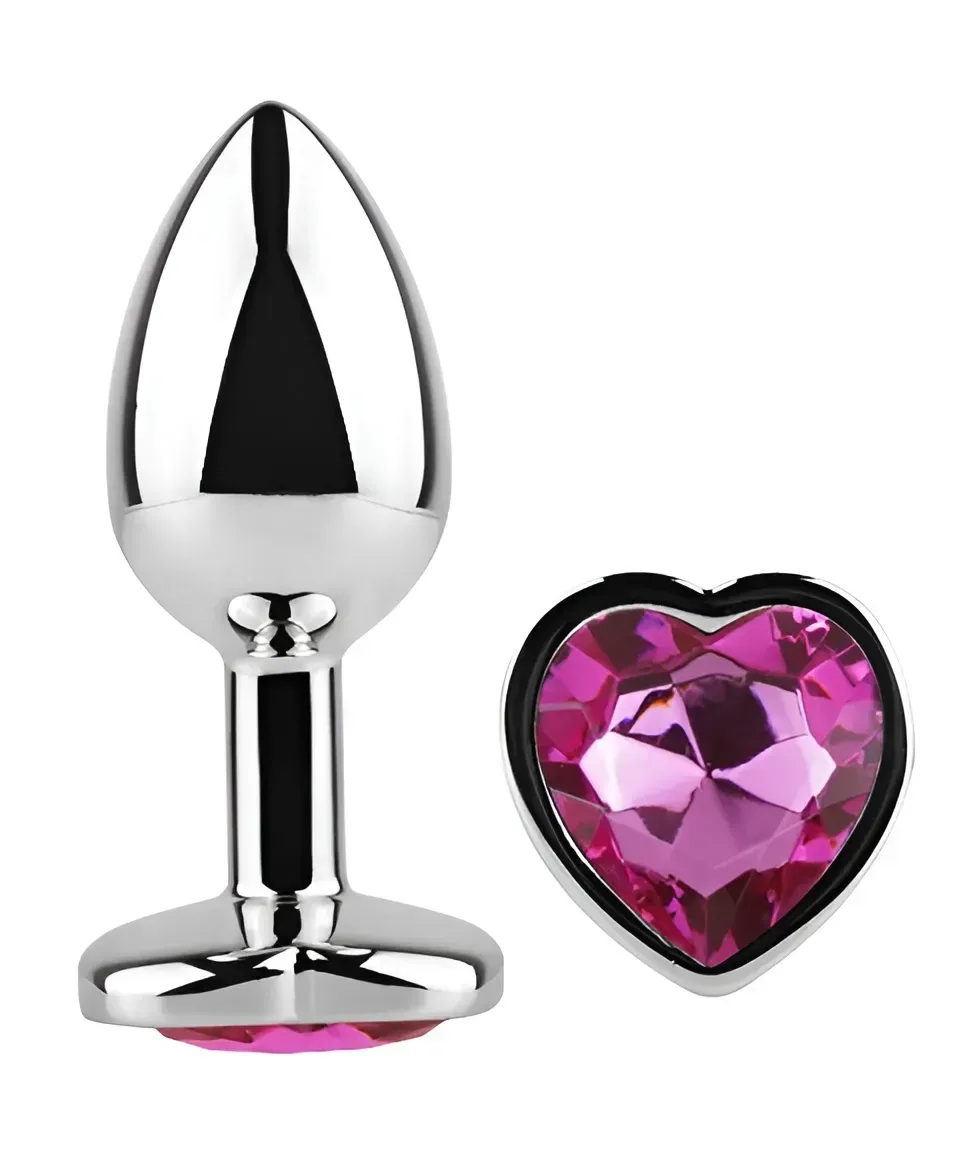 фото Анальна пробка з кристалом EGZO - Silver Heart Plug Rose size M