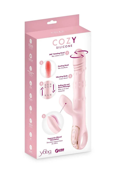 Вібратор-кролик 5в1 Yoba Cozy, вібрація, ротація, пульсація, перлинний масаж, нагрів