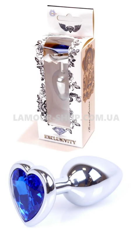 фото Анальна пробка Boss Series - Jewellery Silver Heart PLUG Dark Blue S