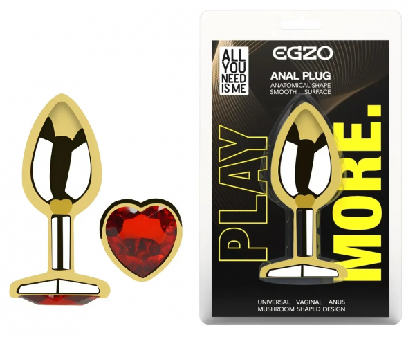 Анальна пробк з кристалом EGZO - Gold Heart Plug Red size S