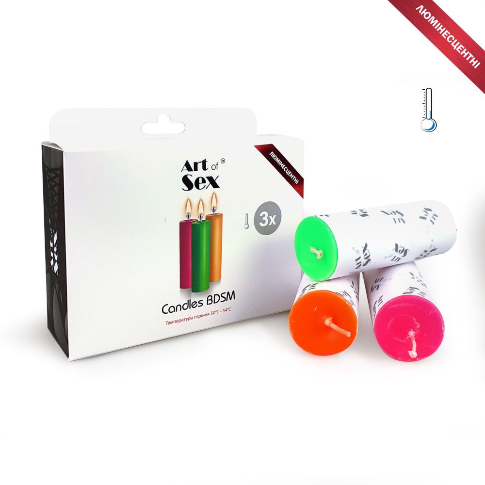 фото Набір воскових свічок Art of Sex size S 10 см (3 шт), низькотемпературні, люмінісцент