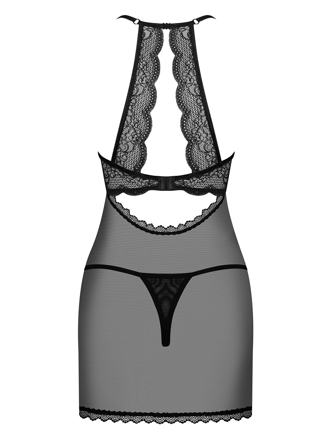 фото Прозора сорочка з відкритими грудьми Obsessive Pearlove chemise & thong black S/M