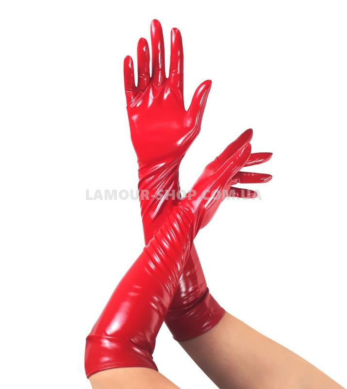 фото Глянсові вінілові рукавички Art of Sex - Lora, розмір S, колір Червоний