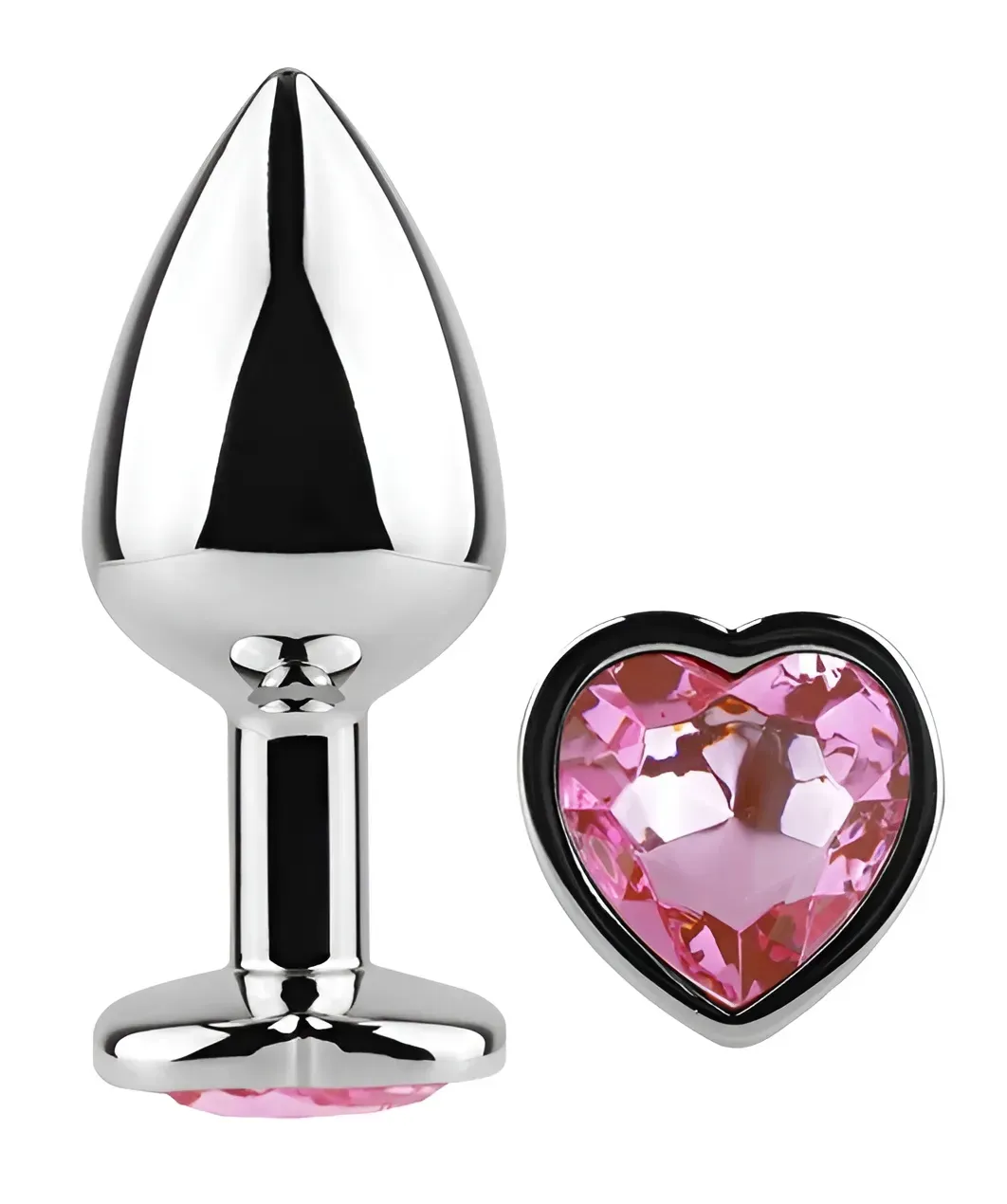 фото Анальна пробка з кристалом EGZO - Silver Heart Plug Pink size M