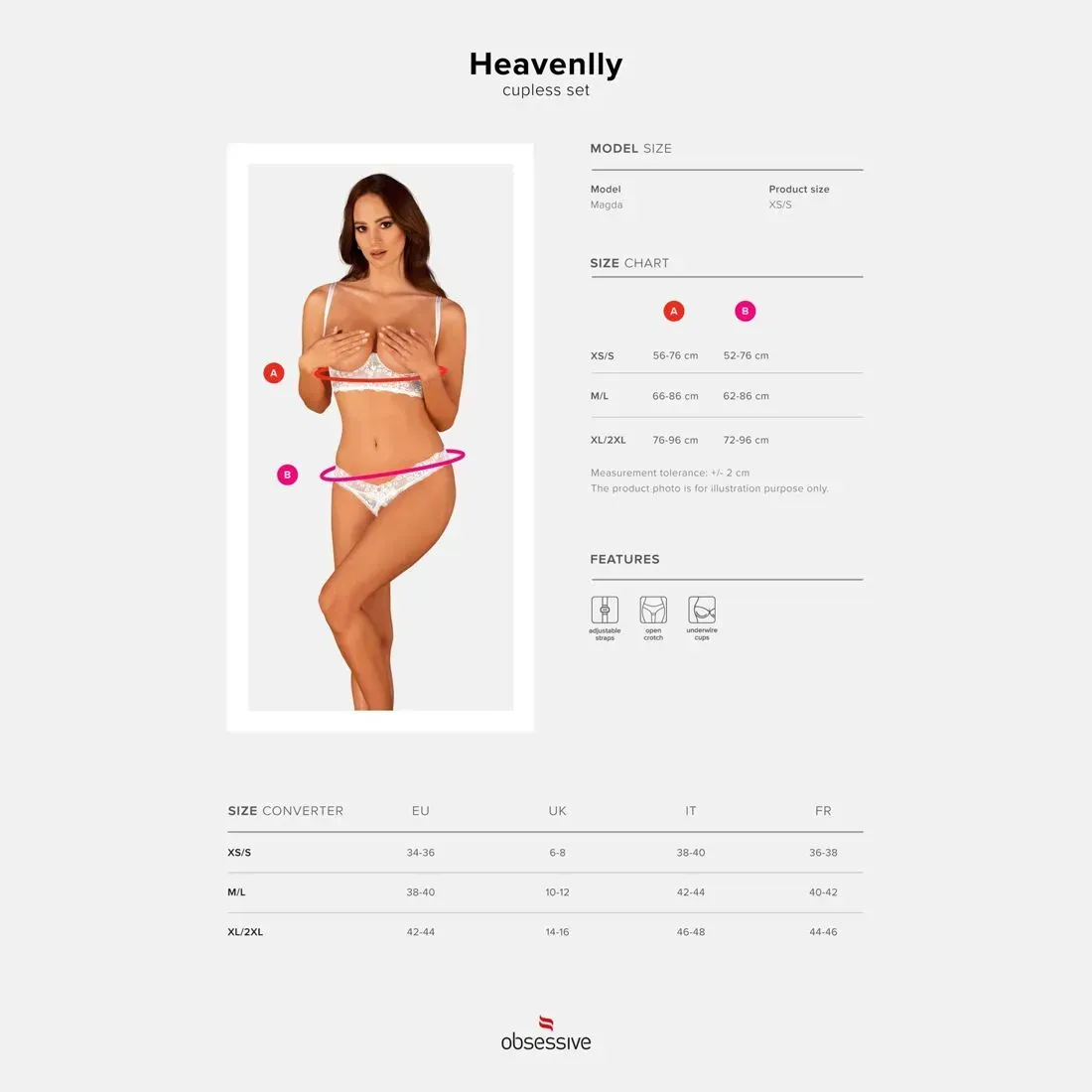 фото Комплект  Obsessive Heavenlly 2-pcs cupless set XS/S, відкриті груди, з дост