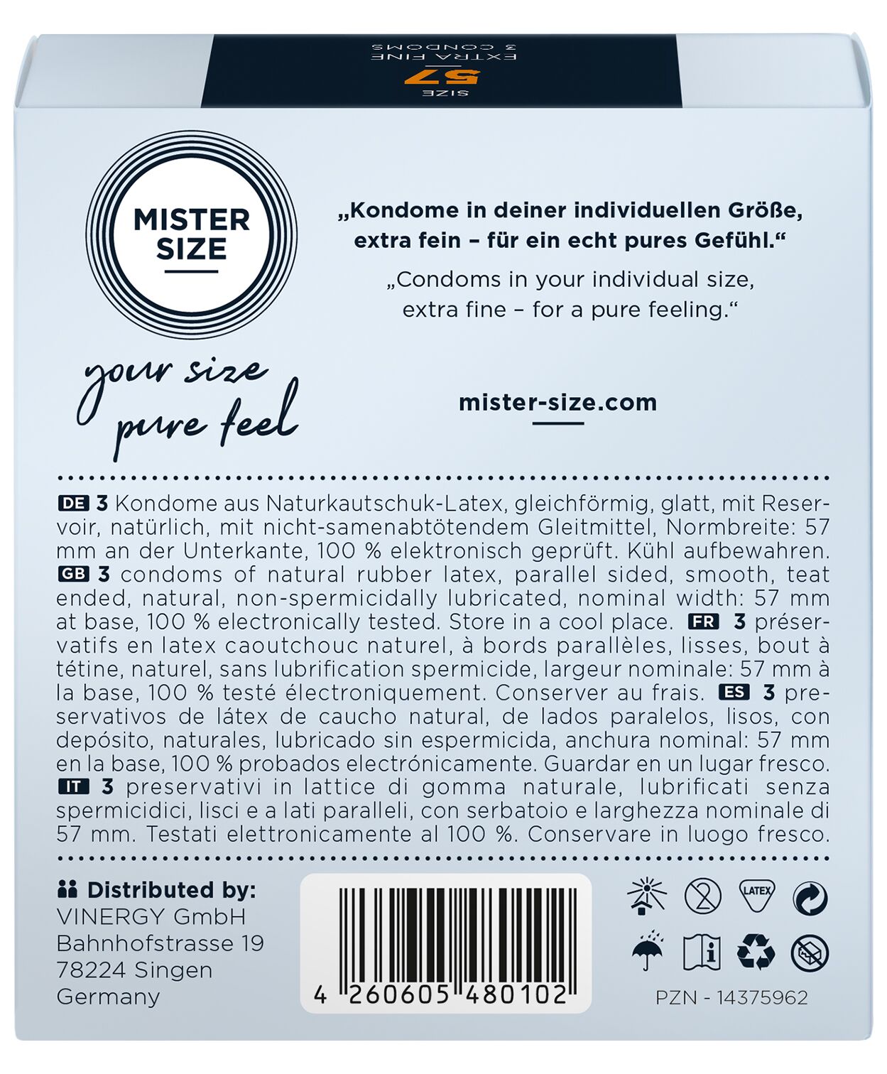 фото Презервативи Mister Size - pure feel - 57 (3 condoms), товщина 0,05 мм
