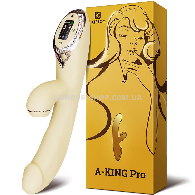 фото Вакуумний вібратор-кролик KISSTOY A-King Pro Yellow, з LED-екраном