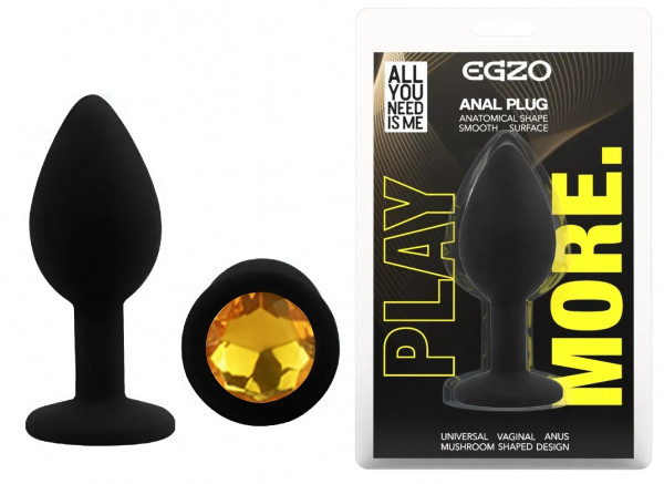 Анальна пробка EGZO - Silicone Black Round Plug Yellow, size S