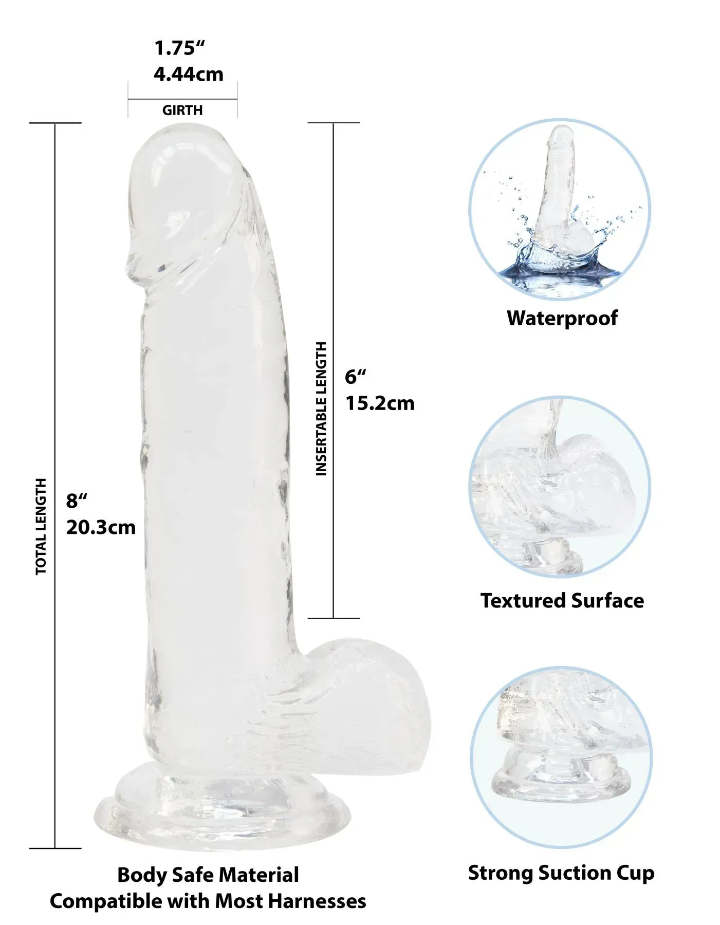 фото Фалоімітатор  на присосці ADDICTION — Clear Dildo with Balls 8″