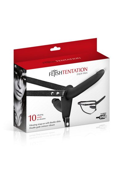фото Подвійний страпон з вібрацією Fetish Tentation Vibrating Strap-On
