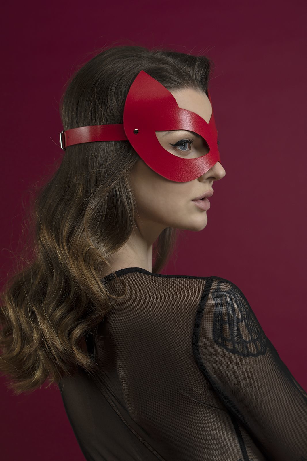 фото Маска кішечки Feral Feelings - Kitten Mask, натуральна шкіра, червона