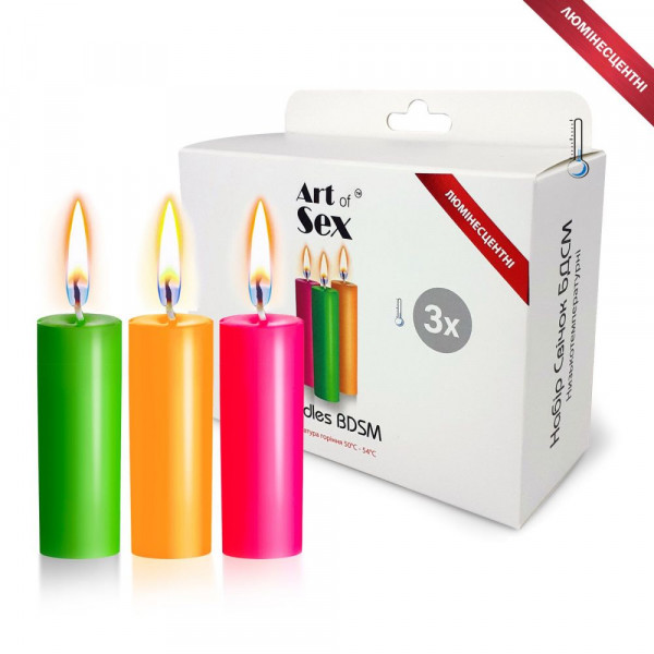 Набір воскових свічок Art of Sex size S 10 см (3 шт), низькотемпературні, люмінісцент