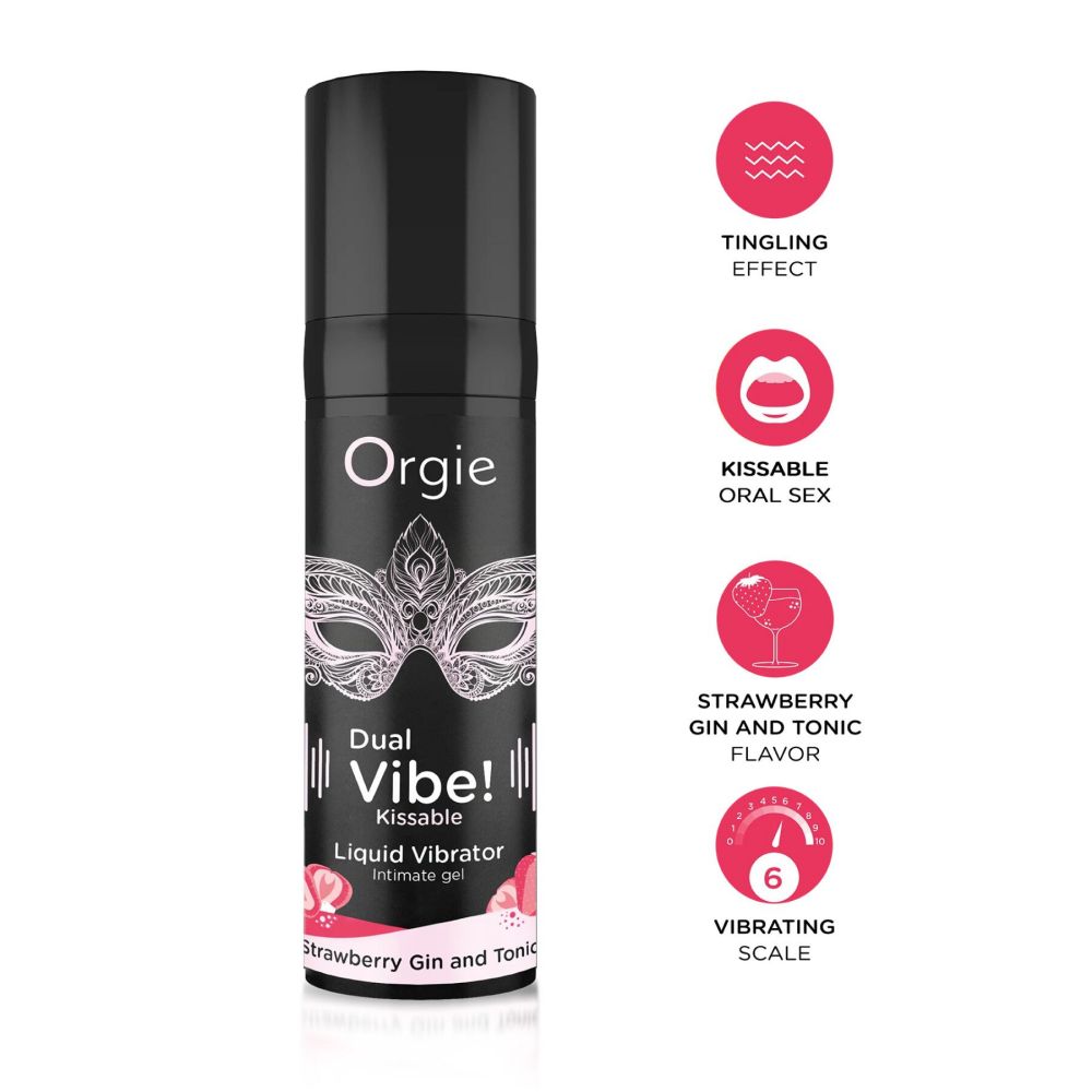 фото Рідкий вібратор Orgie Dual Vibe! Strawberry Gin & Tonic Kissable 