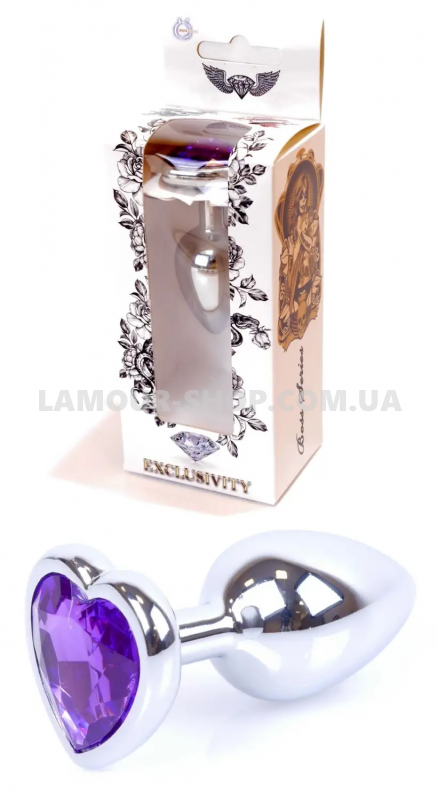 фото Анальна пробка Boss Series - Jewellery Silver Heart PLUG Purple S